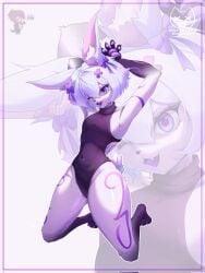 bows bunny bunny_ear bunny_ears bunny_girl clothes female_only fur furry furry_female kendomurft kendy_(kendomurft) latam_virtual_youtuber starshadowart swimsuit thighs white_background white_fur white_hair white_hair_female