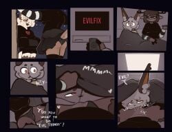 1boy 1girl1boy 2026 2d 2d_(artwork) anthro anthro_on_anthro antlers black_panties blanket bottomwear breasts brown_fur brown_hair clothed_sex comic cunnilingus deer divu_(divucup) divucup duo english_text eyewear felid felis female femboy femboy_on_female fluids fur furry_female furry_male furry_only genital_fluids genitals glasses green_eyes hair hi_res hoodie horn humanoid male/female mammal mini_comic multicolored_fur netflix_and_chill oral oral_sex pattern_clothing pattern_shirt pattern_topwear remote_control saliva sex shirt shorts skirt striped_clothes striped_panties striped_topwear tagme text tv tv_screen under_blanket under_covers underwear vagina vulva wearing_glasses white_fur