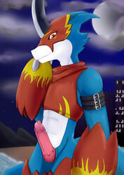 absurd_res curesnow digimon digimon_(species) flamedramon genitals hi_res male male_focus male_only muscular no_humans penis smile solo standing