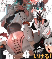 1boy 1girls angels_of_delusion aria_(zenless_zone_zero) aria_(zenless_zone_zero)_(robot_form) bar_censor breasts censored commentary_request cum female fertilization green_eyes heart highres humanoid_robot impregnation internal_cumshot joints mechanical_arms mechanical_legs medium_breasts ovum penis pillow robot robot_girl robot_joints sex speech_bubble ssoog straight usb vaginal_penetration wise_(zenless_zone_zero) wombforce zenless_zone_zero