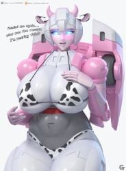 1girls 3d arcee big_breasts cow_ears cow_horns cow_print cow_print_bikini huge_breasts robot robot_girl transformers trawert