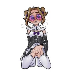 black_corset blush bottomless bow brown_hair clitoris corset embarrassed exposed_pussy female female_focus female_masturbation female_only female_version fingering frilled_collar frown furrowed_brows glasses hair_ornament hand_on_own_pussy kneeling labia lifted_skirt maid maid_headdress maid_uniform masturbation no_panties on_knees original original_character partially_clothed pink_glasses purple_bow purple_ribbon purple_tinted_glasses pussy round_glasses simple_background skirt_lift solo stockings thighhighs tordangar tordangar_(minecraft) touching_own_pussy twintails white_collar white_legwear white_thighhighs