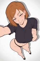 ai_generated big_breasts black_topwear female female_only jujutsu_kaisen kugisaki_nobara nobara_kugisaki panties seductive_look thick_thighs waifudiffus1on