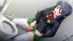 black_hair black_jacket blazer blush bow bowlegged_pose bowtie breasts buttons calpish censored clothes_lift collared_shirt crossdressing cum dress_shirt dutch_angle ejaculation emblem erection female futanari futanari_masturbation game_cg green_skirt hair_between_eyes half-closed_eyes indoors jacket large_variant_set leaning_forward lifting_own_clothes long_hair long_sleeves mahou_reiki_magisphere masturbation medium_breasts miniskirt mosaic_censoring non-web_source official_art open_mouth orgasm peeing penis plaid_bow plaid_bowtie plaid_clothes plaid_skirt pleated_skirt projectile_cum public_restroom purple_eyes red_bow red_bowtie red_eyes ruri_(magisphere) school_uniform self-datamine shirt skirt skirt_lift solo standing straight_hair thighhighs tiles toilet toilet_paper toilet_stall toilet_use tongue urinal urine variant_set very_long_hair white_shirt white_thighhighs zettai_ryouiki