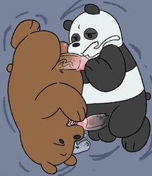 2019 69_position absurd_res anthro balls black_fur bodily_fluids brown_fur cartoon_network cum cum_on_face duo ejaculation erection fur genital_fluids grizzly_(wbb) hi_res humanoid_penis male male/male oral panda_(wbb) peachy-pudding penis sex slightly_chubby we_bare_bears white_fur