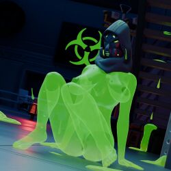 1girls 3d 3d_(artwork) big_breasts boots female green_eyes macu031 masked_female naked nipples radioactive rule_63 toxic_fusion_(fortnite)