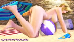 1girls 3d 3d_(artwork) almightybeastoverlord areolae baguette barefoot beach beach_ball blonde_hair bread breasts closed_eyes cooler dead_or_alive dead_or_alive_5 feet female helena_douglas large_breasts naked nipples object_insertion outdoors outside ponytail sfm source_filmmaker sunscreen