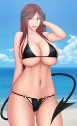 1girls baru_(val-val) big_breasts bikini breasts clothing demon demon_girl demon_horns demon_tail female female_only fiore_(baru) hair horns large_breasts long_hair milf original original_character pixiv_succubus solo succubus tail