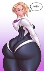 1girls ass big_ass bodysuit bottom_heavy breasts bubble_ass bubble_butt clothed eyebrow_piercing fat_ass favorite female female_only fully_clothed gwen_stacy gwen_stacy_(spider-verse) huge_ass hyper_ass marvel marvel_comics pawg raidouzero solo speech_bubble spider-gwen spider-man:_into_the_spider-verse spider-man_(series) straight_hair text thick_ass thick_thighs