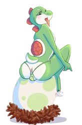 2019 absurd_res anthro anus ass blush clothing girly green_yoshi hi_res male mario_(series) nintendo panties patreon pucker skizu solo tongue tongue_out underwear video_games white_background yoshi