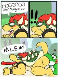 ! 2019 2boys 3koma all_fours all_the_way_through anal ass blep blush bowser closed_eyes comic english_text foxzombiej gay green_yoshi hi_res humor koopa long_tongue male male/male male_only mario_(series) multiple_boys nintendo open_mouth oral rimming scales scalie sex shell speech_bubble spikes super_mario_bros. tail text tongue tongue_out video_games wide_eyed