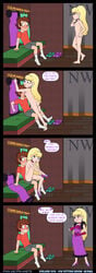 4koma ass blonde_hair blushing breasts comic dipper_pines disney disney_channel dressing_room embarrassed english_text erection female gloves gravity_falls high_heels male nipples nude pacifica_northwest poland_(artist) purple_dress pussy small_breasts straight_hair text