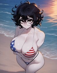 1girls 4th_of_july ai_generated american_flag_bikini ass beach big_ass big_breasts bikini black_hair breasts brown_eyes curvy curvy_female curvy_figure eyeshadow female glasses goth hair_between_eyes hourglass_figure hourglass_figured_female large_ass large_breasts light-skinned_female light_skin messy_hair midriff olie perfect_body round_eyewear round_glasses sexy sexy_body short_hair sunset thick_ass thick_eyelashes thick_thighs thong thong_bikini voluptuous wavy_hair xandr