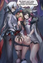 3girls ai_generated alley anus arlecchino_(genshin_impact) ass ass_focus ass_grab big_butt breasts clothing clothing_aside columbina_(genshin_impact) dark deep_skin embarrassed embarrassed_female english english_text face_in_breasts female female/female female/female/female female_focus female_only female_orgasm from_behind full-face_blush genshin_impact grabbing_another's_ass grabbing_from_behind groping hoyoverse huge_ass imminent_sex imminent_threesome jahoda_(genshin_impact) leotard medium_breasts mihoyo night pussy pussy_juice sandwiched short_shorts small_breasts smile smirk squirting text thick_thighs thinking thought_bubble trembling wide-eyed wide_hips yuri