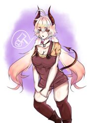2021 artist_upload big_breasts bigoldstinker breasts cleavage demon demon_girl demon_horns demon_tail high_quality highres ibispaint_(artwork) ibispaintx long_hair looking_at_viewer necklace neutral_expression oc original original_artwork original_character overalls self_upload sfw t-shirt thick_thighs thighhighs thighs transparent_background twintails