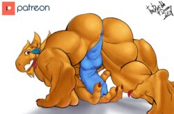 2019 absurd_res anthro balls big_penis breath_of_fire capcom claws clothing darksideofdiscovery dragon flaccid garr_(breath_of_fire) hi_res horn humanoid male male_only muscular muscular_male nude orange_skin penis solo submissive tongue underwear video_games