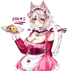 2022 artist_upload bigoldstinker blush breasts cat_ears cat_girl catgirl choker cleavage hair_bows headband ibispaint_(artwork) ibispaintx looking_away maid_dress maid_headress medium_breasts neko oc original original_artwork original_character self_upload sfw short_hair shy shy_expression