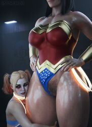 2girls 3d 3d_(artwork) amazon batman_(series) big_breasts bigger_female breasts dc dc_comics diana_prince dominant dominant_female female_dominating_female female_domination femdom femsub hairy_pussy harleen_quinzel harley_quinn height_difference heroine human human_female larger_female lasso lasso_of_truth light-skinned_female light_skin pubic_hair sandreiio shorter_female size_difference smaller_female submissive submissive_female superheroine supervillainess thick_thighs thighs villainess wonder_woman wonder_woman_(series) yuri