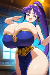 ai_generated dancing eiken exotic_dancer female huge_breasts kirika_misono long_hair purple_hair smug