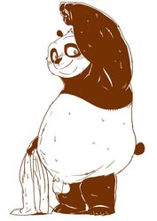 1boy 2019 anthro ass belly blush bodily_fluids dreamworks flaccid foreskin giant_panda glans humanoid_hands humanoid_penis kung_fu_panda male male_only mammal moku_nameko overweight overweight_male partially_retracted_foreskin penis po simple_background solo sweat towel uncut ursid white_background