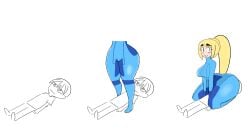 1boy 1girls artist_request ass ass_bigger_than_torso big_ass big_breasts bigger_female facesitting fat_ass female larger_female larger_female_smaller_male lying_on_back male meme metroid nintendo samus_aran size_difference smaller_male smile source_request thick_thighs