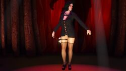 3d absurd_res absurdres alternate_outfit alternate_universe black_fingernails black_hair black_panties black_underwear blue_eyes cash cheetah_print cleavage coat dancing dionys_ramirez earrings emotionless emotionless_female erotic_costume expressionless grand_theft_auto grand_theft_auto_v high_heels highres huge_breasts leaning_to_the_side mature_female molly_schultz necklace no_skirt nylons red_lipstick rockstar_editor rockstar_games short_hair skirt_removed stockings stripping unbothered vanilla_unicorn