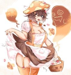 2022 apron artist_upload big_breasts bigoldstinker blush breasts chubby cleavage dress garter_straps hairclip ibispaint_(artwork) ibispaintx lifting_skirt looking_at_viewer mole_on_boob mole_on_cheek mushroom_girl mushroom_hat oc original original_artwork original_character self_upload sfw short_hair smile smiling_at_viewer thick_thighs thighhighs thighs wink winking winking_at_viewer