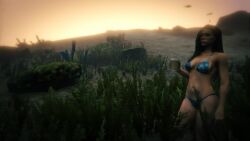 3d absurd_res bare_shoulders beautiful_girl bikini black_hair blue_bikini cleavage collarbone dionys_ramirez emotionless emotionless_female expressionless female_only grand_theft_auto grand_theft_auto_v gta_pedestrians highres holding_coffee_cup large_breasts large_tits long_hair navel pink_lipstick rockstar_editor rockstar_games standing sun_glare tagme thong_bikini unnamed_character