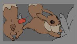 animal_genitalia backsack balls blep border darkened_balls darkened_genitalia darkened_sheath duo eevee faceless_character faceless_male feral generation_1_pokemon genitals grey_background grey_border humanoid_genitalia humanoid_penis male male/male mammal nintendo penis penis_tip pokemon pokemon_(species) presenting sheath simple_background sspeckledeggs tongue tongue_out zoophilia