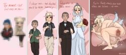 1boy 1girls age_difference age_progression ass big_ass bigger_female blonde_hair blue_eyes clothed clothing comic_panel feet femdom full_body height_difference huge_ass married married_couple okaleia orgasm original original_art original_artwork original_character self_upload size_difference standing submissive_male tagme text time_lapse time_skip vaginal_penetration