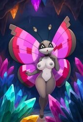 ai_generated anthro big_breasts cavern crystal female female_only furry furry_female furry_only generation_6_pokemon gobabsnow insect_wings insects nude pokemon pokemon_(species) pussy vivillon