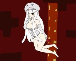 1girls aenmz breasts floating ghast ghast_(at2.) lava minecraft mob_talker nether orange_eyes smile solo white_hair