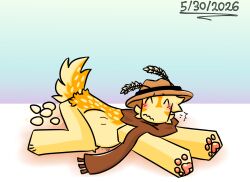 ^_^ all_fours anal_fluids antennae_(anatomy) anthro belly bent_legs bent_over big_belly blush bodily_fluids cel_shading clothing covered_penis dated egg egg_belly egg_bulge eggnant eggs_in_belly elemental_creature emanata eyebrows eyebrows_through_hat eyes_closed flora_fauna fur furrowed_eyebrows gradient gradient_background happy_world_with_happy_people hat head_tuft headgear headwear hi_res leg_tuft male mammal markings multicolored_body multicolored_fur nude nude_anthro nude_male oviposition pawpads paws plant pregnant raised_tail roblox robloxian scarf scut_tail shaded short_tail simple_background smile solo spots spotted_body spotted_fur spotted_markings spotted_tail squiggle_mouth tail tail_markings thomas_(hwwhp) tuft tufted_fur unusual_eyes wheat wheat_antennae whycuzweplayingbendy