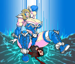 animal_ears barbarian_(diablo) blonde_hair breasts cracked_floor diablo diablo_3 elbow_gloves fake_animal_ears femdom giantess gloves heroes_of_the_storm huge_ass huge_breasts larger_female mask muscle muscular_female size_difference sonya_(diablo) straddling thick_thighs thighs toned valla_(diablo) wide_hips wrestler wrestling_outfit