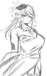 2022 artist_upload big_breasts bigoldstinker breasts cleavage dress fish_girl garter_straps hairbow hairclip hairclips ibispaint_(artwork) ibispaintx looking_at_viewer medium_hair necklace neutral_expression oc original original_artwork original_character self_upload sfw sketch stockings