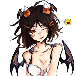 2023 artist_upload bigoldstinker blush blushing_at_viewer breasts cleavage demon demon_girl demon_horns demon_wings hairclip hairclips halloween_theme high_quality highres ibispaint_(artwork) ibispaintx looking_at_viewer medium_breasts oc original original_artwork original_character self_upload sfw short_hair smile smiling_at_viewer tank_top tongue tongue_out tongue_sticking_out transparent_background wink winking winking_at_viewer