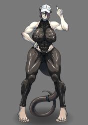 2024 abs absurd_res amphibian amphibian_humanoid animal_humanoid arknights asbestos_(arknights) baseball_cap big_breasts breasts clothed clothing colored_nails electronics feet female frown gesture green_eyes hair hand_gesture hand_on_hip hat headgear headphones headwear hi_res humanoid humanoid_feet hypergryph middle_finger mnbbnmvcx183025 muscular muscular_female nails nipple_outline plantigrade purple_hair salamander_humanoid solo studio_montagne tail tailed_humanoid tight_clothing