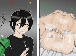 2boys anal anal_mating_press anal_sex andrew_graves anus ass backsack balls black_hair caressing_testicles dialogue femboy gay instant_loss_2koma male male_only mating_press nude prostitution text the_coffin_of_andy_and_leyley yaoi yomiee