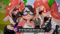 3d 3d_(artwork) beauty_mark callie_(splatoon) commission dialogue dialogue_box dochaunt24 enemy_conversion expressionless hypno_shades_(splatoon) hypnosis mind_control nintendo octarian octo_callie octoling octoling_girl octoling_rival resisting restrained splatoon splatoon_(series) splatoon_2 tentacle_hair