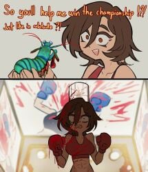 abs absurd_res accidental_death ambiguous_gender antennae_(anatomy) arthropod blood bodily_fluids boxing boxing_gloves bra breasts brown_hair centurii-chan centuriic chef_hat cleavage clothed clothing crustacean death dialogue disney duo english_text exoskeleton face_punch female female_death feral gore hair handwear hat headgear headwear hi_res holding_another horrified_expression human malacostracan mammal manslaughter mantis_shrimp marine muscular muscular_female open_mouth pixar punch ratatouille remorse screen shocked shrimp silhouette simple_background size_difference solo sport sports_bra stage_lights text underwear