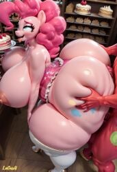 3d_(artwork) ai_generated anthro anthro_female anthro_focus anthro_on_anthro anthro_only anthro_penetrated bakery big_ass big_breasts big_macintosh_(mlp) cake curvaceous curvy curvy_female curvy_figure fat_ass fat_female friendship_is_magic hetero_sex leotard lucasai massive_ass massive_breasts my_little_pony open_mouth penetration pink_body pink_hair pinkie_pie_(mlp) sex sex_from_behind standing standing_sex straight thick_thighs thighhighs tongue_out wide_hips