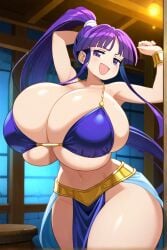 ai_generated dancing eiken exotic_dancer female huge_breasts kirika_misono long_hair purple_hair smug