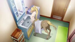 1girls animated bathroom blonde_hair brushing_teeth centaur centorea_shianus female_only monster_girl monster_musume_no_iru_nichijou no_sound official_copyright tagme taur toothbrush towel video