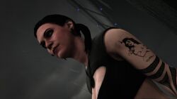 3d absurd_res absurdres alternate_outfit black_hair bridge dionys_ramirez edited_screencap emotionless emotionless_female expressionless game_mod grand_theft_auto grand_theft_auto_v highres large_breasts large_tits long_hair mature_female molly_schultz necklace partially_clothed_female standing standing_at_attention storm tattoos tomboyish tubetop unbothered