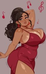1girls 2d artist_name big_breasts black_hair bouncing_breasts chubby chubby_belly chubby_female color dancing dancing_girl doughy_ass dress earrings fat_ass female female_only freckles freckles_on_face freckles_on_shoulders full_color full_lips hips_wider_than_shoulders jasmine29161093 jazzanna jiggling_ass jiggling_breasts latina latina_female latina_milf long_hair looking_at_viewer musical_note non-nude original ponytail pouty_lips sagging_breasts simple_background skindentation solo tan_skin tied_hair voluptuous voluptuous_female wide_hips