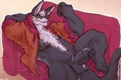 badger balls black_penis clothing erection facial_piercing foreskin fur furniture galrock gay genitals glans hi_res hoodie lying male male_only mammal multicolored_body mustelid musteline nipples nose_piercing nose_ring on_back penis piercing ring_piercing sofa solo topwear two_tone_body yaoi