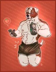 2022 anthro arm_tuft aroused_male aviator_glasses black_nose black_pawpads blush bottle bottomwear brown_markings bulge bulge_through_clothing canid canine canis chest_tuft chin_fluff claws clothing container dipstick_tail domestic_dog ear_piercing ear_ring ear_stud elbow_tuft electronics embarrassed embarrassed_male emoji eyewear fluffy_belly glasses green_bottomwear green_clothing green_eyes green_shorts gus_(itmeporps) half-length_portrait hi_res holding_object holding_phone hotpants hunting_dog interkos jack_russell_terrier male mammal markings nipples orange_background pattern_background pawpads penis_through_clothing phone piercing pink_nipples portrait ring ring_piercing sexting shorts simple_background solo surprised tail tail_markings terrier texting tuft water_bottle wearing_glasses white_body white_tail_tip