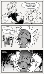 2026 3_fingers 3_panel_comic 4_fingers abstract_background ailurid aliasing anthro asking_another asking_if_sure becoming_erect big_penis binary_drawing black_clothing black_text black_text_border black_text_outline blush bodily_fluids border bulge cardiogram cheek_tuft chibi claws closed_frown clothing comic cowlick cross-hatching crossed_arms digital_drawing_(artwork) digital_media_(artwork) dripping_lines duo english_text erection eye_bags eyes_closed facial_markings facial_tuft finger_claws fingers fluffy fluffy_fur fluffy_tail frown fwip genitals grey_text greyscale hair halftone halftone_background halftone_shading hatching_(art) head_markings hi_res highlights_(coloring) hip_tuft horn inner_monologue instinct latex latex_clothing long_tail looking_at_another mammal markings milkesheique monochrome motion_lines mouth_closed narrowed_eyes neck_tuft oblivious onomatopoeia open_frown open_mouth open_smile outline overconfident pattern_background penis penis_shadow pupils raised_arms reaction_shot red_panda scrunched_nose shaded shadow_on_face shocked shocked_silence short_tail simple_background small_pupils smile sound_effects sparkle_emanata squint standing still sweat sweatdrop tail tear_(marking) text thinking thousand_yard_stare threat_display tuft unknown_species white_background white_border white_outline white_speech_bubble white_text white_text_border white_text_outline wide_eyed