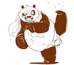 2019 anthro balls belly blush dreamworks flaccid giant_panda humanoid_hands humanoid_penis kung_fu_panda male male_only mammal moku_nameko navel overweight overweight_male penis po solo ursid wet white_background