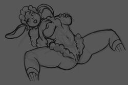 1girls 2018 ass big_breasts bovid breasts caprine clothing d-ser domestic_sheep drawn droopy_(series) female fur grey_background hand_on_breast leggy_lamb legwear lying mammal metro-goldwyn-mayer monochrome navel on_back pussy sheep sheep_wrecked simple_background sketch solo stockings wool